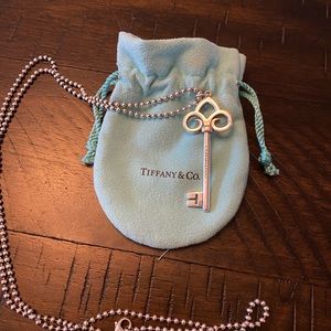 Tiffany Fleur de Lis Key 2.25” Pendant Necklace with 30” Tiffany’s beaded chain